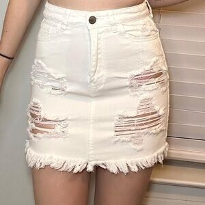 White denim ripped skirt
